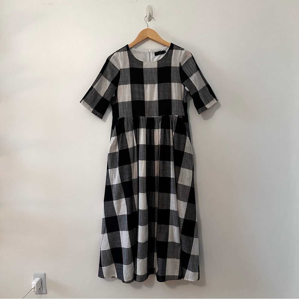 Roolee Black and White Plaid Midi Dress - Picture 2 of 9